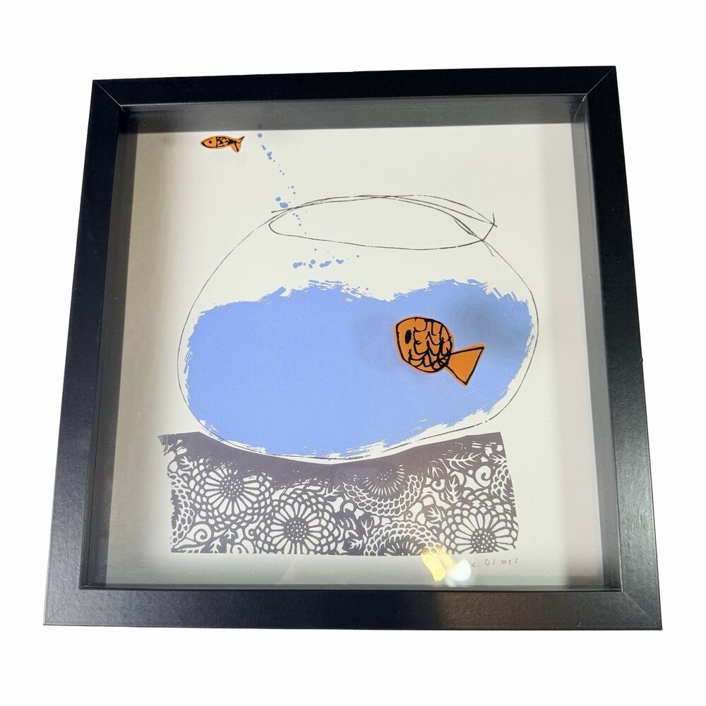 IKEA Olunda Shadow Box Art Goldfish in Bowl Jane Ormes 12”x12” 1999 Black Frame